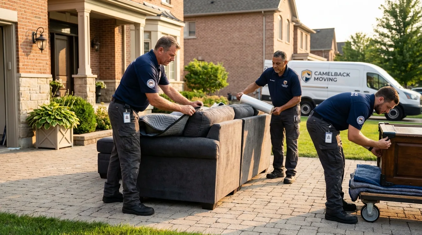 Large estate moving crew wrapping furniture in Billings, MO